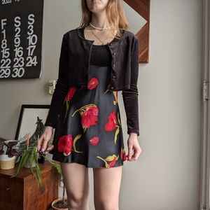 Black Velvet and Satin Mini Dress And Cardigan Set